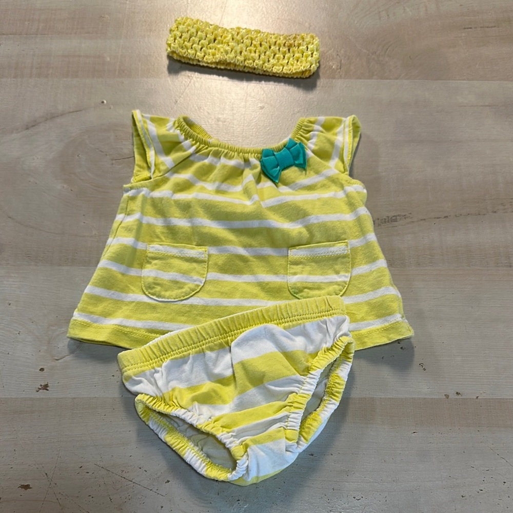 Yellow Striped Kids Outfit with Headband